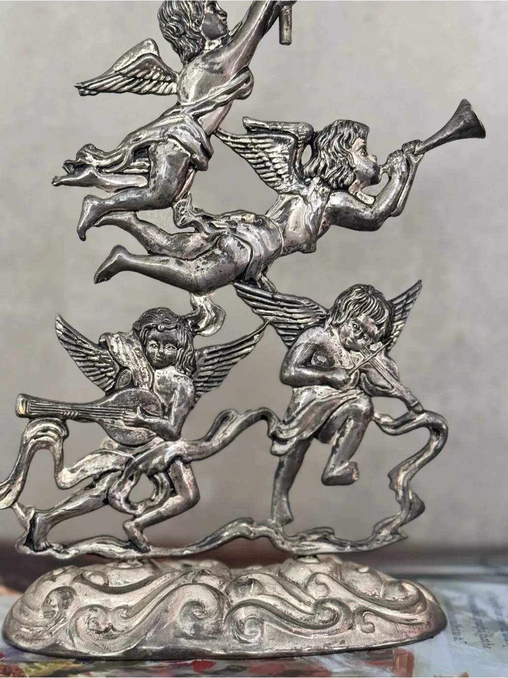 Vintage Cherub Angel Candle Holder Silverplate Italy Style